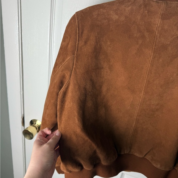 All Saints Orten Suede Bomber Jacket in Cognac Brown 6 - Picture 8 of 13